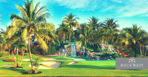 Waterfall and golf hole at Boca West Golf Club